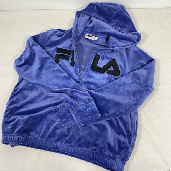 Fila Half Zip Velvet Hoodie Sweatshirt Blue Sz Small Athletic Active Athleisure - Picture 4 of 9